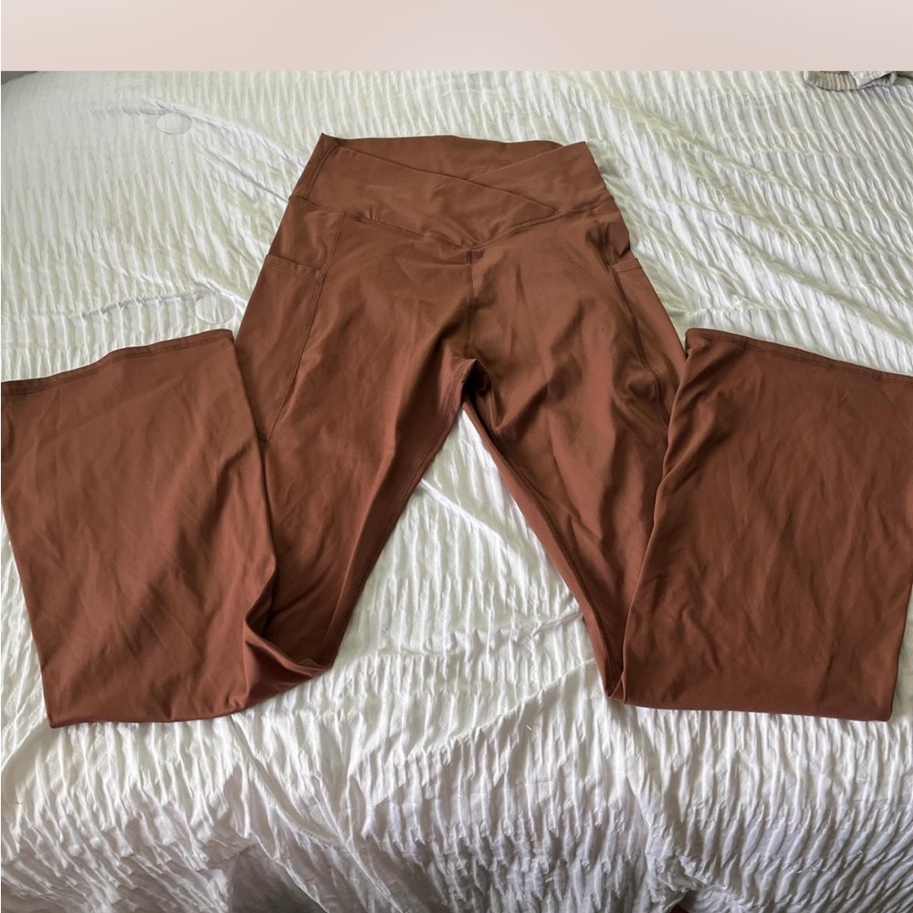 Brown High-Waist Crossover Stretch Leggings